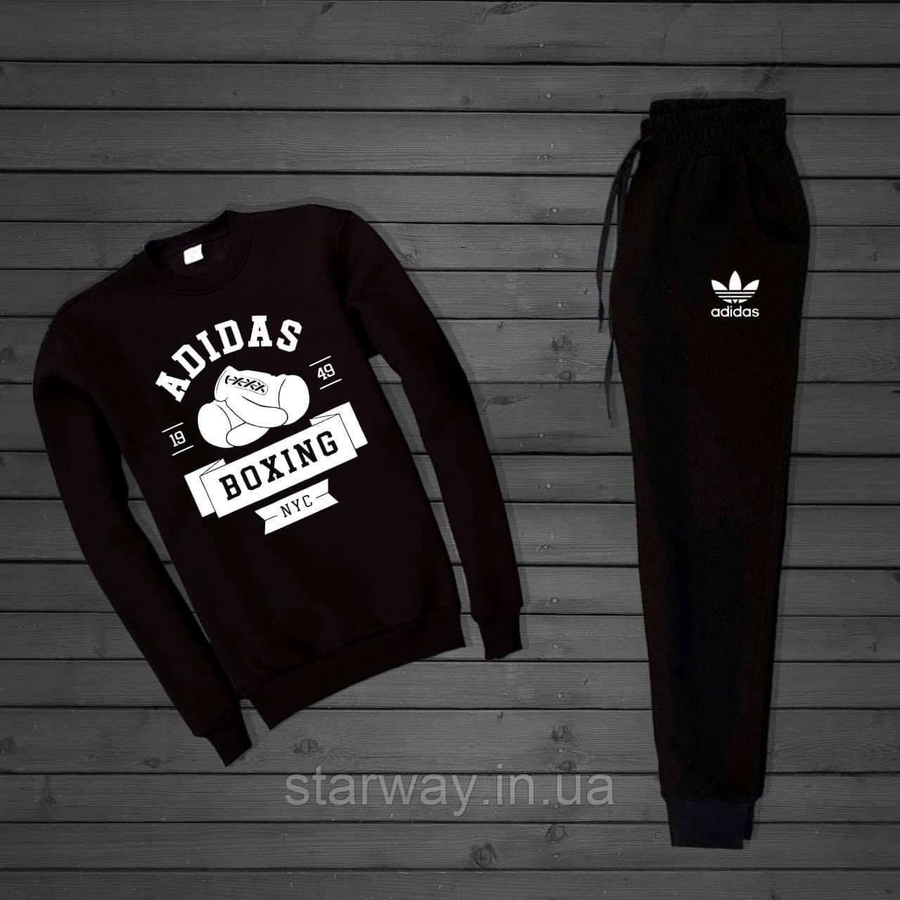 Спортивний чорний костюм з білим принтом adidas boxing