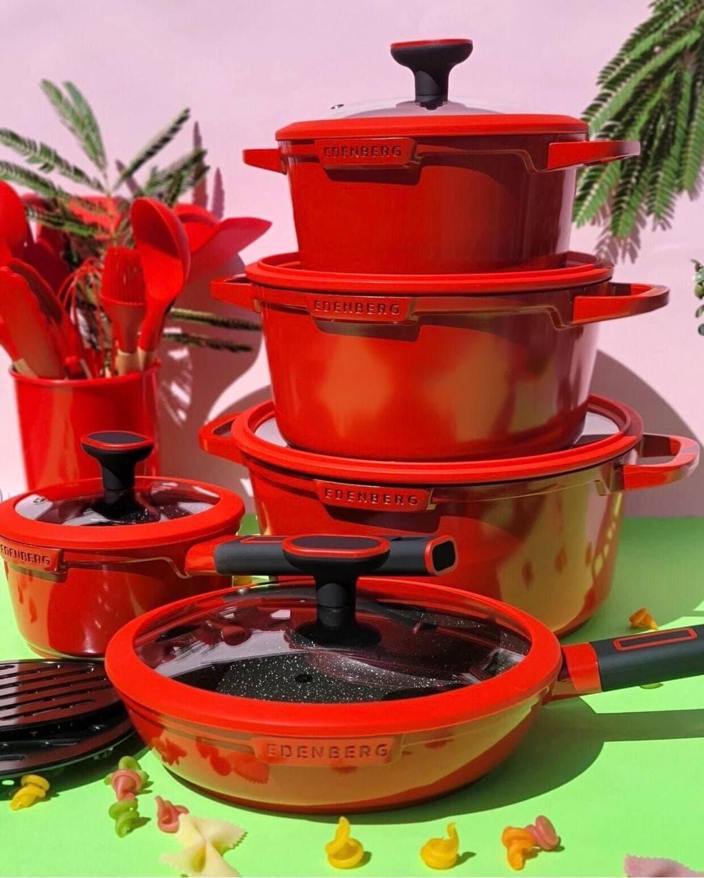 Набір каструль казанів для індукційних плит з мармуровим покриттям Edenberg EB-5647 12 предметів, фото 1