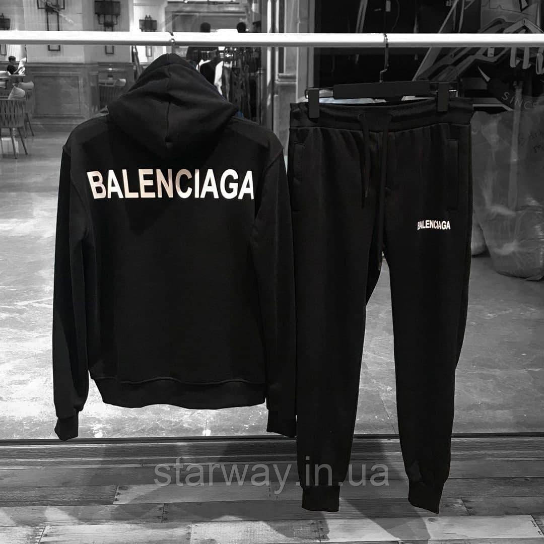 Спортивний чорний трикотажний костюм balenciaga з капюшоном