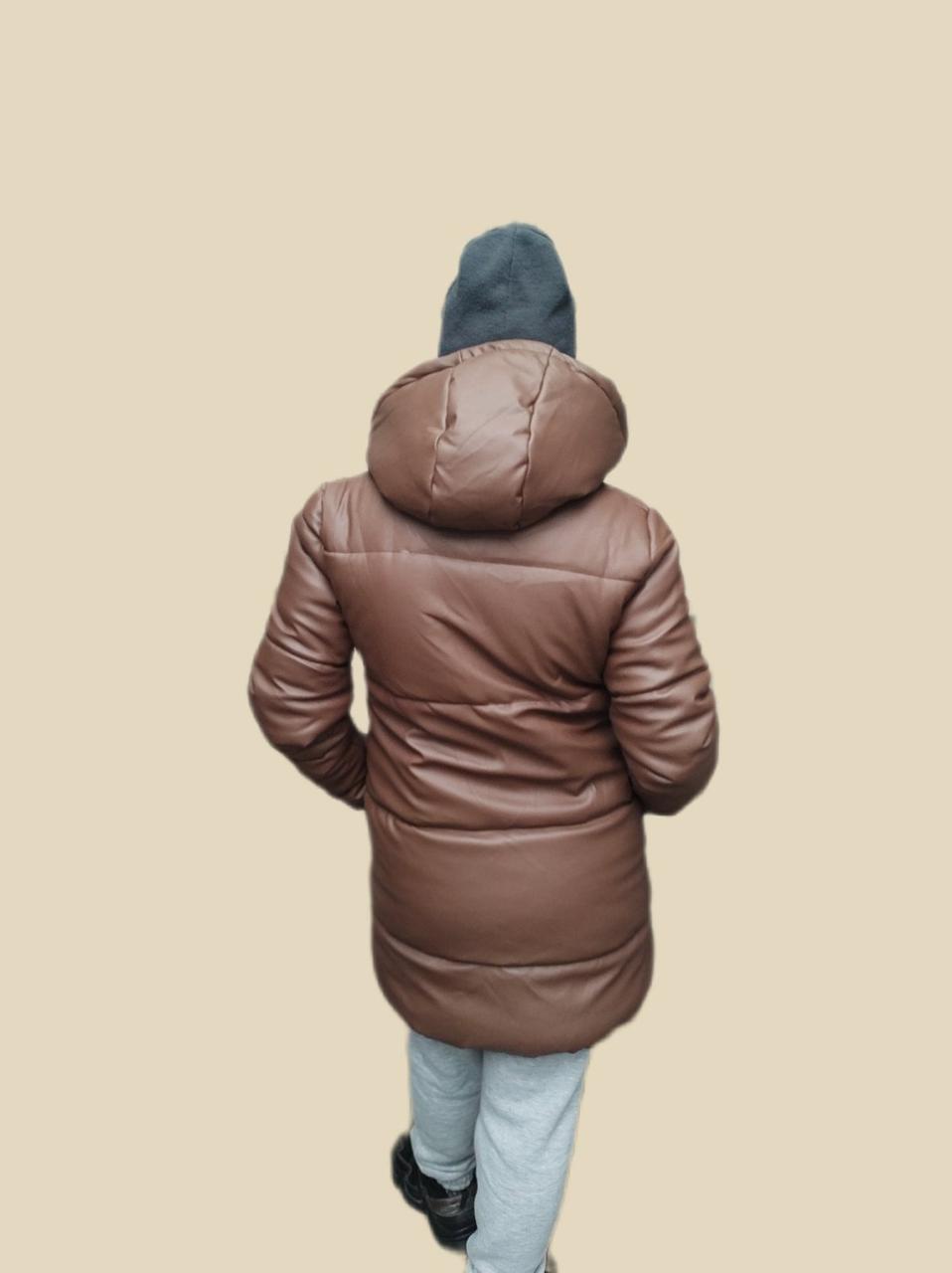 Зимняя модная женская куртка из эко кожи (44-50) с капюшоном, доставка по Украине Укрпочта бесплатная - фото 7 - id-p223401393