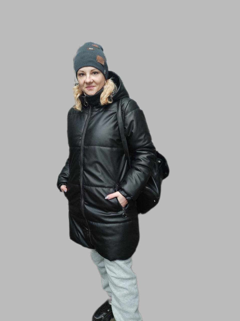 Зимняя модная женская куртка из эко кожи (44-50) с капюшоном, доставка по Украине Укрпочта бесплатная - фото 1 - id-p223401393