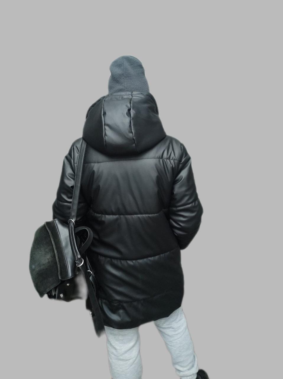 Зимняя модная женская куртка из эко кожи (44-50) с капюшоном, доставка по Украине Укрпочта бесплатная - фото 4 - id-p223401393