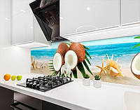 Наклейка на кухонный фартук 60 х 200 см с защитной ламинацией Кокосы и тропический пляж (БП-s_ed608)