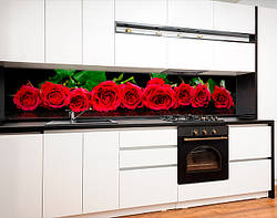 Наклейка на кухонний фартух 60 х 250 см із захисною ламінацією Червоні троянди квіти (БП-s_fl11700-1)