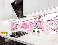 Наклейка на кухонный фартук 60 х 250 см с защитной ламинацией Розовые маки абстракция (БП-s_fl11721-1)