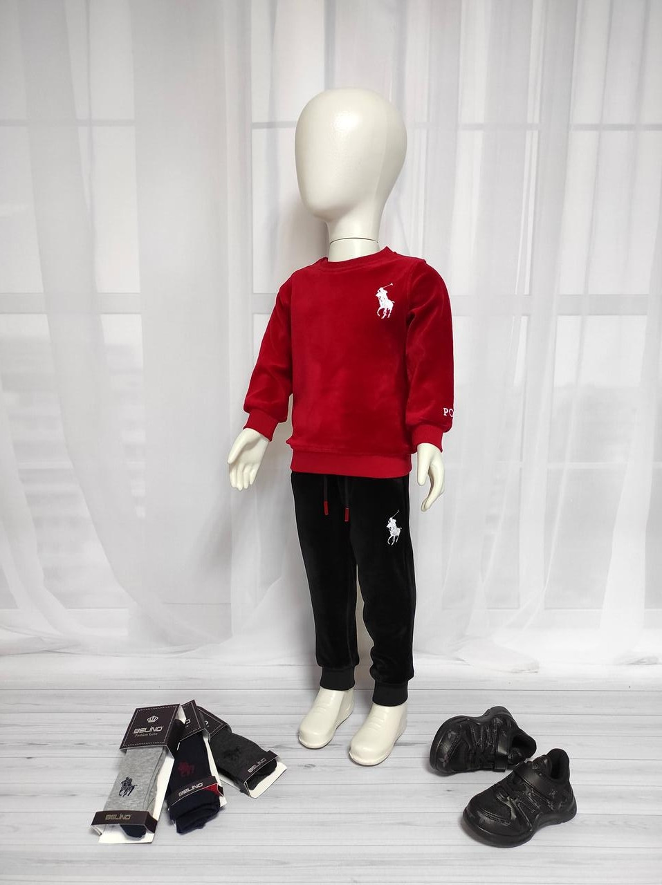 Дитячий червоний велюровий костюм US Polo ASSN