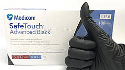 Рукавички нітрилові Medicom SafeTouch Advanced. Black. Чорні. Розмір S (S 7). 1187 B. 100 шт