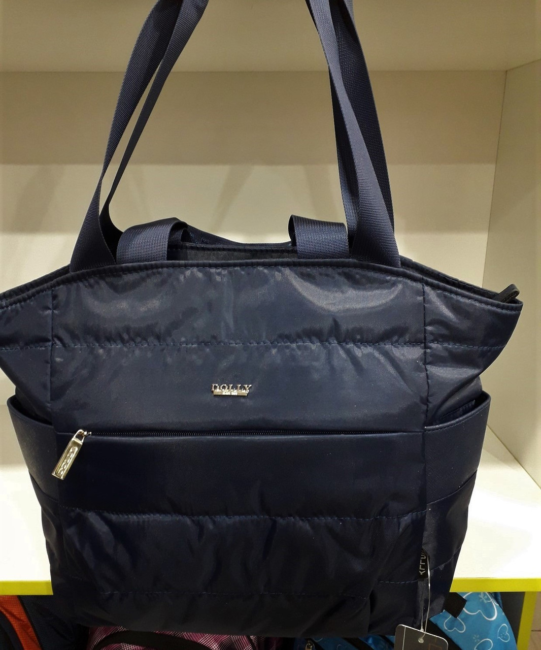 Сумка жіноча тканинна на плече синя стьобана спортивна один відділ кишені Dolly 002 34х27х15 см