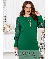 Красивое праздничное платье зеленого цвета с кружевом и украшением, больших размеров от 46 до 64