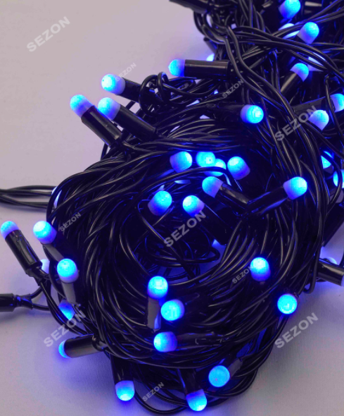 Новорічна світлодіодна гірлянда 100 LED 10м синя чорний каучук 2.2