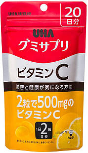 UHA Mikakuto жувальні цукерки з вітаміном С 500 мг у 2 шт, лимонний смак, 40 шт на 20 днів