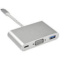 Адаптер Multiport USB Type-C to VGA/USB 3.0/Type-C (Silver) STLab