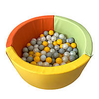 Детский игровой сухой бассейн манеж Hop-Hop 90см с шариками, экокожа, Трехцветный (22184034)