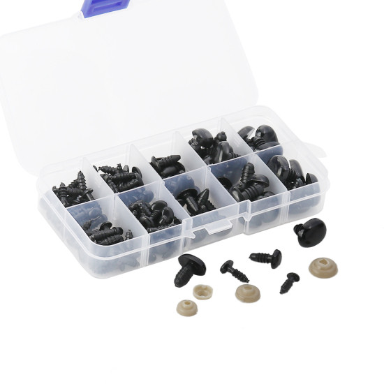 Фурнітура для виготовлення ляльок Finding Очі Чорні Пластик 17 mm x 13 mm - 6 mm x 5 mm, фото 1