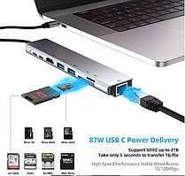 USB HUB 8 in 1 Type-C PD 87W 2*USB 3,0 / HDMI 4K / RJ45 / SD/TF (2431) для MacBook pro та смартфонів