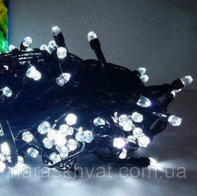 Гірлянда Нитка Кристал LED 300, холодний білий чорний дріт