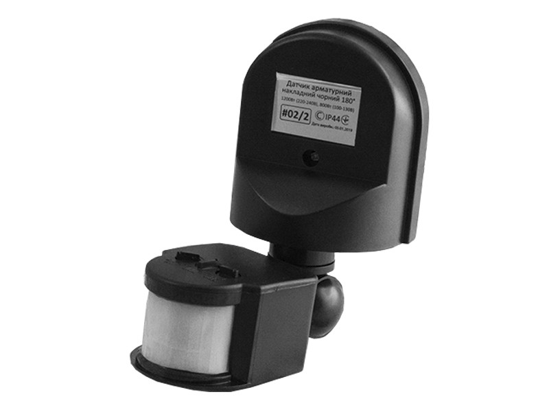 Датчик руху арматурний накладний чорний 180* 1200вт 220-240V #02/2