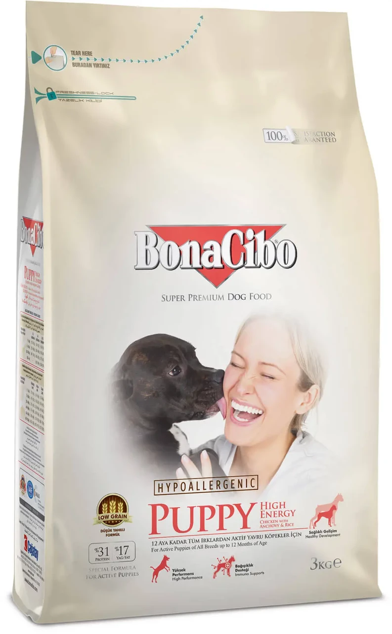BonACibo Puppy High Energy (Бонасібо Паппі Хай Енерджі курка рис і анчоуси) сухий корм для активних цуценят, фото 1