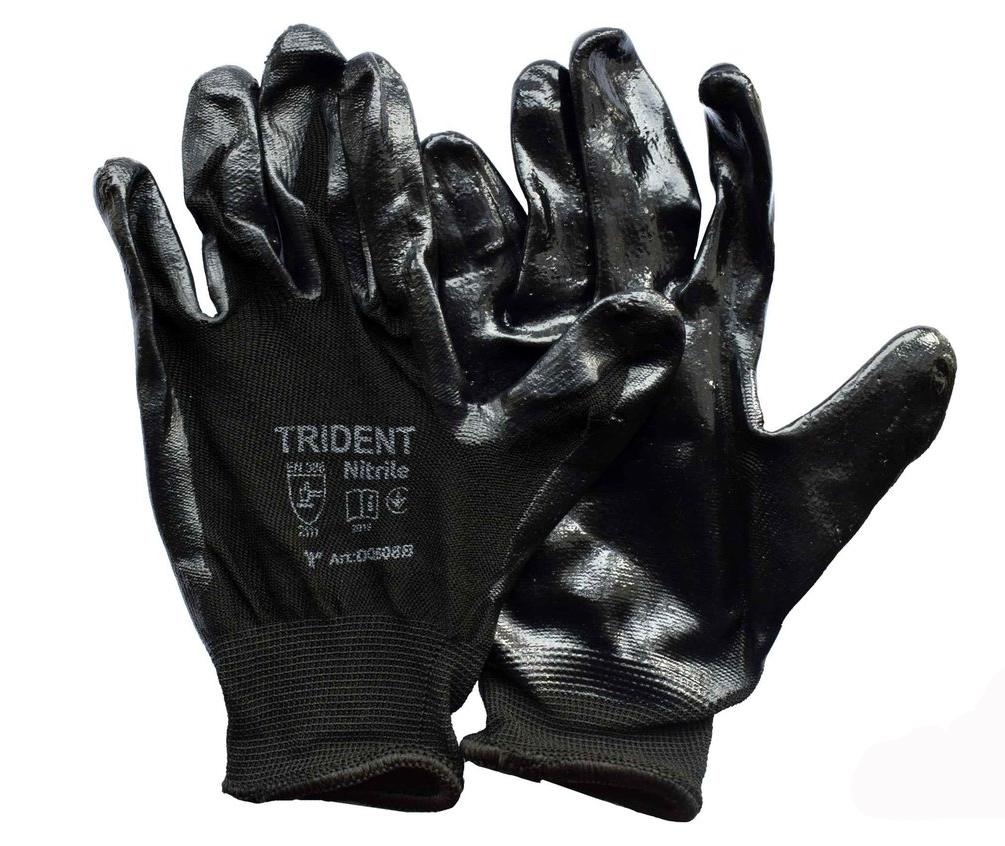 Рукавиці робочі трикотажні чорні 13 клас, покриті нітрилом Virok TRIDENT 83V012
