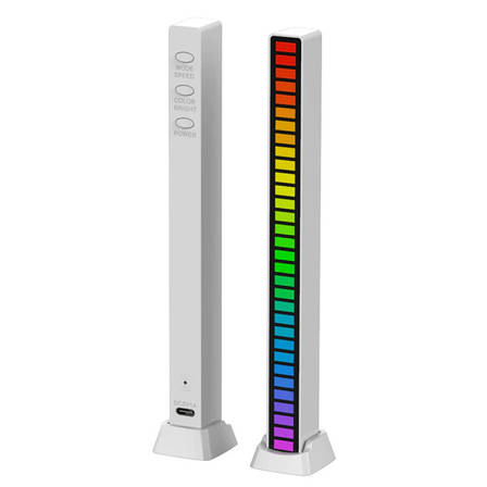 Світлодіодний USB RGB світильник із мікрофоном. LED світильник "Рівні музики", 32 світлодіоди 5V, 18 см. Аудіо рівень білий, фото 2