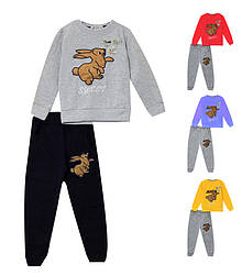 Костюм утеплений для дівчинки на флісі: світшот довгий рукав +штани, малюнок Зайчик, Ernes