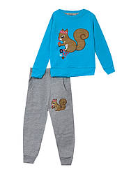 Костюм утеплений для дівчинки на флісі: світшот довгий рукав + штани, малюнок Білочка, Ernes