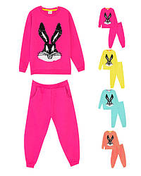 Костюм для дівчинки зимовий утеплений з начісом: світшот + штани, з паєтками та малюнком Зайчик, Dasilva