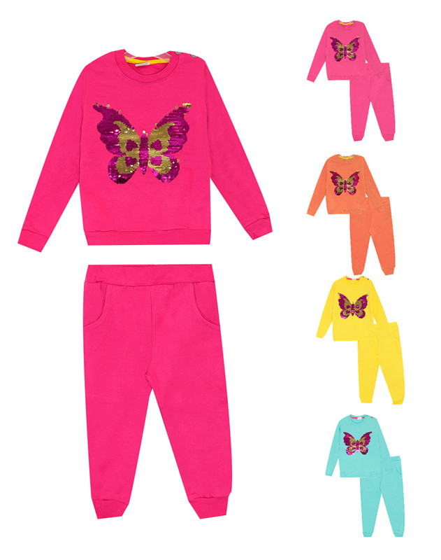 Костюм для дівчинки зимовий утеплений із начосом: світшот + штани, з паєтками та малюнком Метелики, Dasilva (розмір
