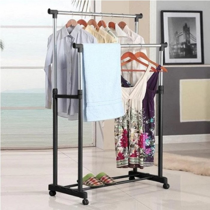 Телескопічна стоянка для одягу і взуття в гардеробну Double Pole Clothes Horse Mini