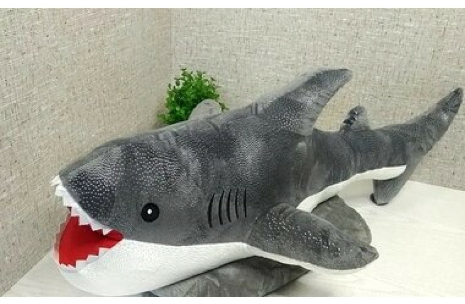 Подушка іграшка з пледом 3в1 сіра Акула з мікрофібри, довжина 65 см, фото 1