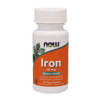 Залізо (заліза амінокислотний хелат 90 мг) Now Foods Iron 18 mg (120 veg caps)