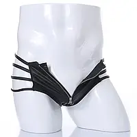 Шкіряні еротичні чоловічі труси зі змійкою спереду M/L