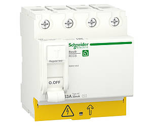 4p 63A, 30mA, тип AC, Пристрій захисного відключення (ПЗВ) Schneider Electric, Resi9, R9R51463