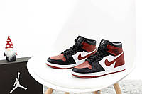 Зимние кожаные мужские кроссовки Nike Air Jordan 1 Красно-черные