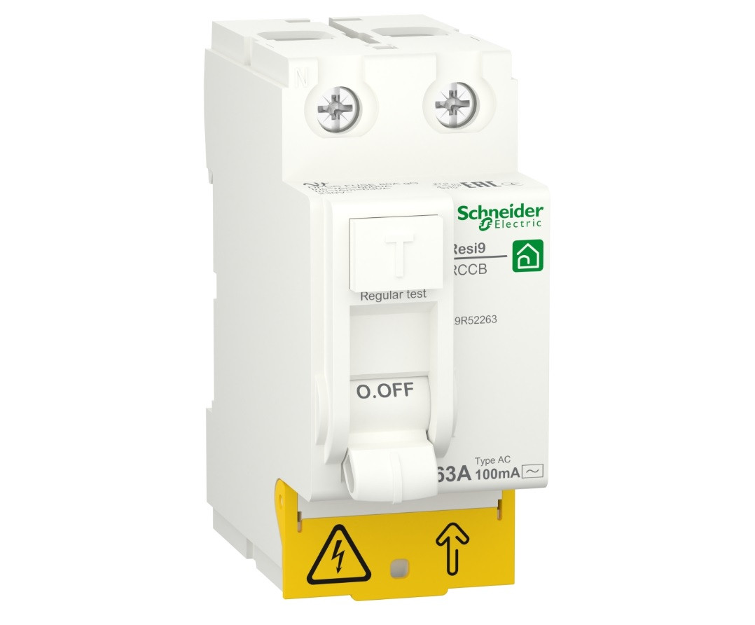 2p 63A, 100mA, тип AC, Пристрій захисного відключення (ПЗВ) Schneider Electric, Resi9, R9R52263, фото 1