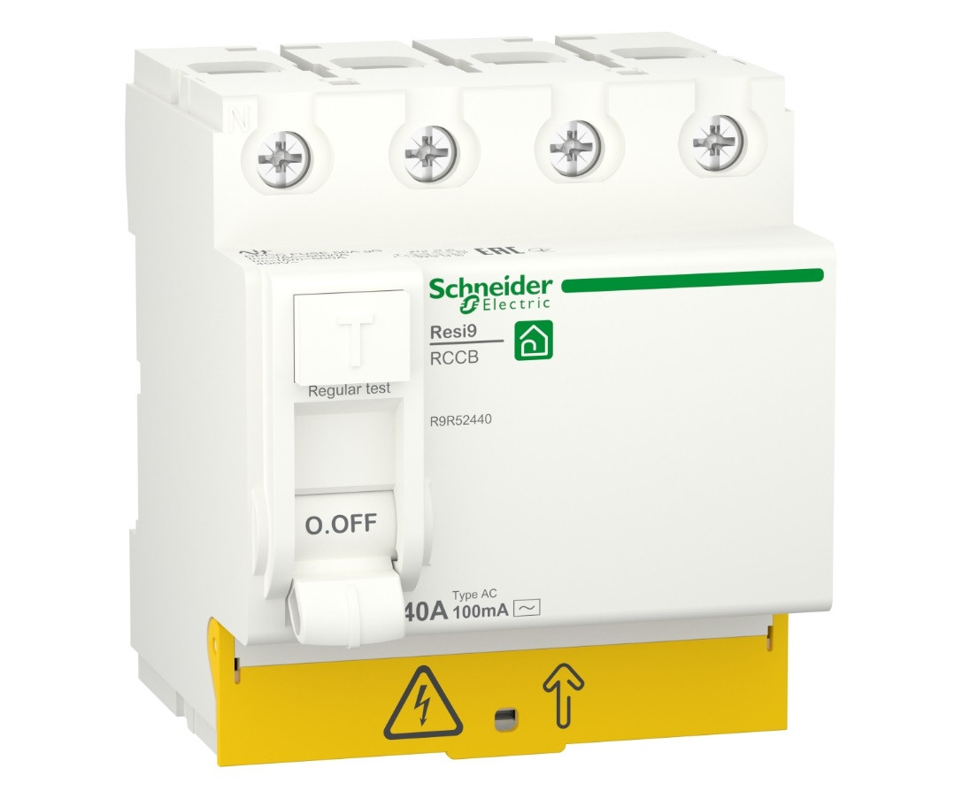 4p 40A, 100mA, тип AC, Пристрій захисного відключення (ПЗВ) Schneider Electric, Resi9, R9R52440, фото 1