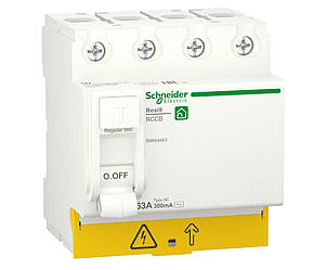 4p 63A, 300mA, тип AC, Пристрій захисного відключення (ПЗВ) Schneider Electric, Resi9, R9R54463