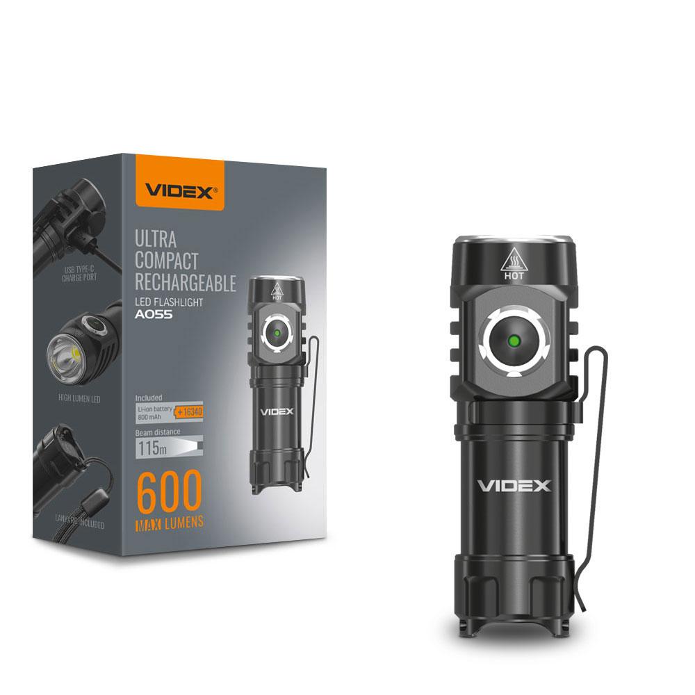Портативний світлодіодний LED ліхтарик VIDEX A055 600Lm 5700K з акумулятором (VLF-A055)