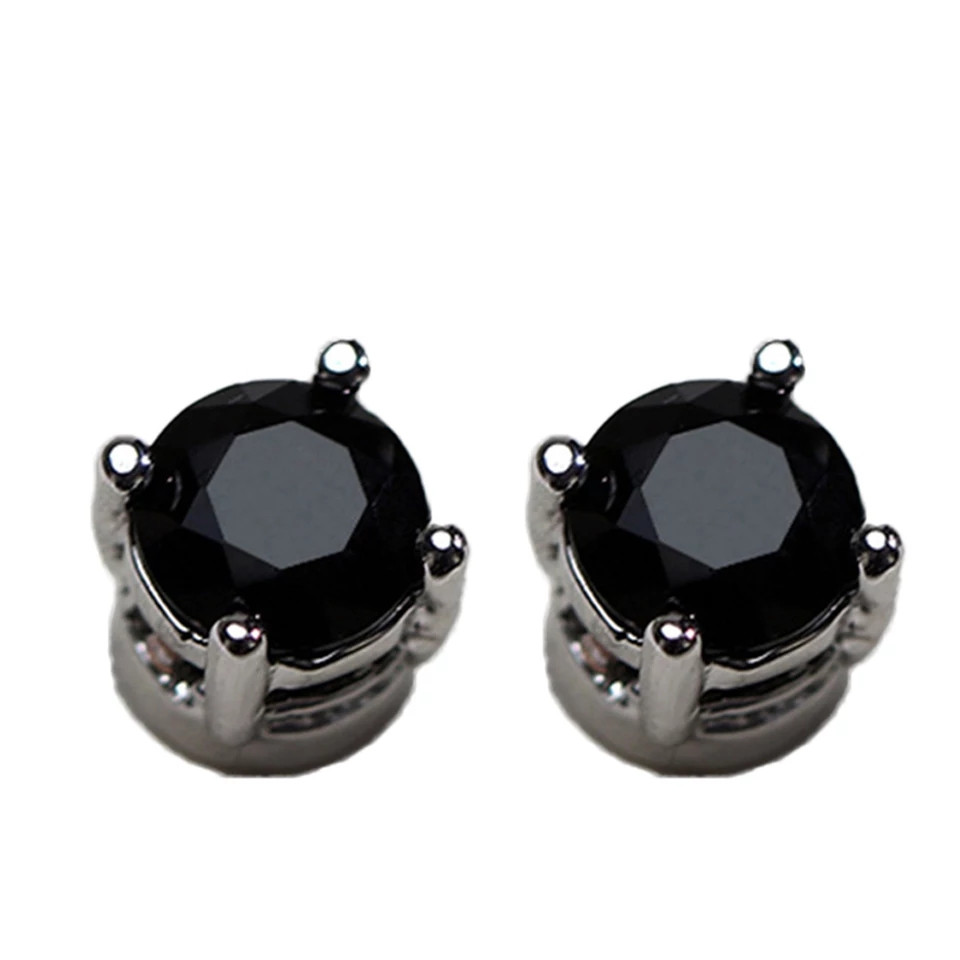 Магнітні сережки без проколювання з кристалом СТАЛЬ 316L 6 мм чорні 1 шт. сережки, фото 1