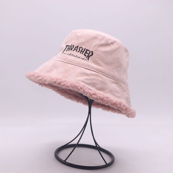 Зимова панама Хутряна на овчині THRASHER Плюшева Рожева