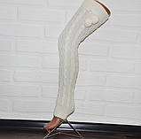 Біло-молочні гетри жіночі, вовняні гетри вище колін, фабричні, якісні заколювання, фото 3