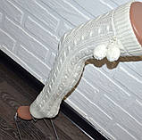 Біло-молочні гетри жіночі, вовняні гетри вище колін, фабричні, якісні заколювання, фото 2