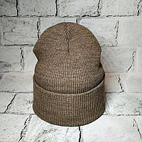 Шапка жіноча, подвійний рубчик, коричнева, 52-58 см