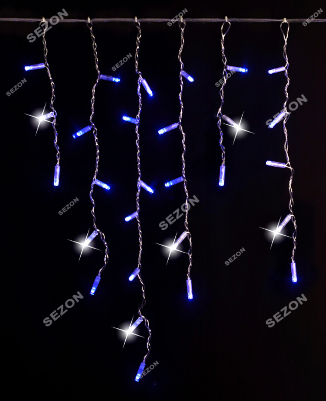 Новорічна світлодіодна вулична гірлянда бахрома 100 LED 3.3 м*0.7 м білий каучук 3.3 мм синій + FLASH