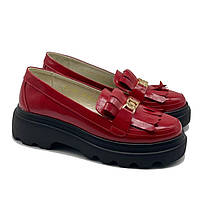 Лофери жіночі з натуральної лакової шкіри червоного кольору “Style Shoes”, фото 3