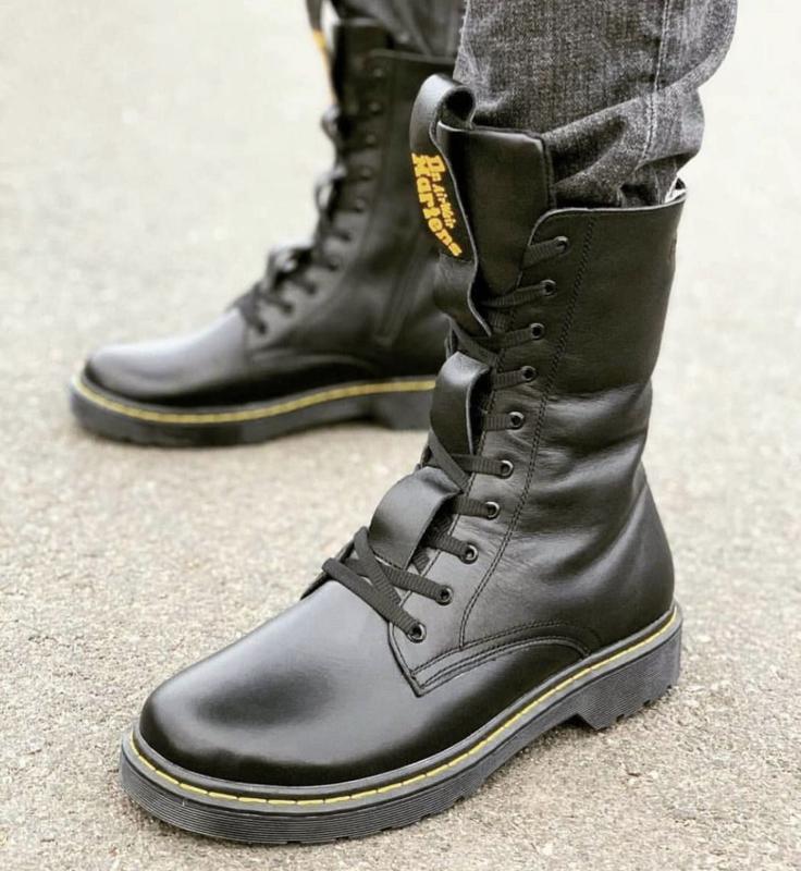 Кожаные зимние ботинки берцы Dr. Martens Black Leather