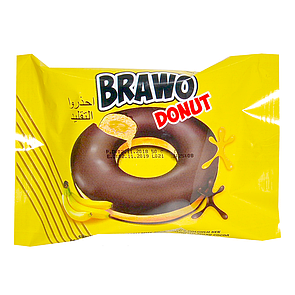 Кекс Brawo Donut з банановою начинкою в какао-молочній глазурі 50г (уп/24шт)