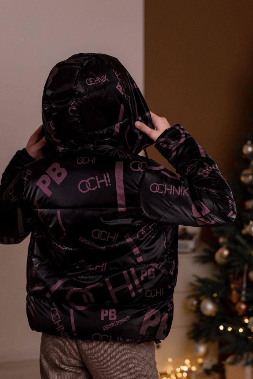 Куртка зимняя для девочек Буквы (черная), 134-140-146-152-158, доставка по Украине - фото 7 - id-p1523109930