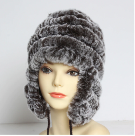 Хутряна шапка вушка з хутра кролика Рекс кавова, фото 1