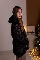 Пальто зимнее на флисе для девочек Буквы фиолетовые (черное), 128-134-140-146, доставка по Украине